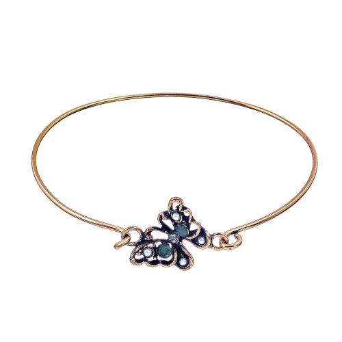 Браслет Alcozer&J, бабочка, жемчуг, изумруд, Swarovski, AL2406-B4557C золотистый