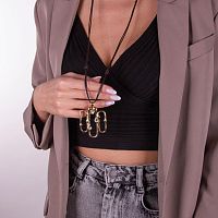 Колье Ciclon, Sakura, кожаное, с чешскими кристаллами, CN-220818 хрустальный