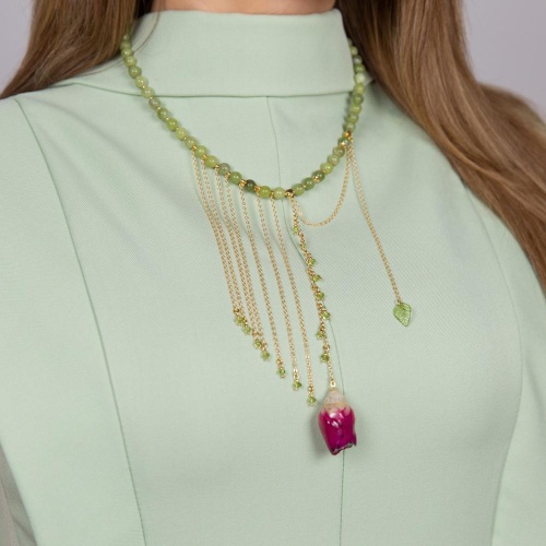 Колье Lanzerotti, Erbario, с жадом. перидотом и бутоном розы, LZ-26.02-055 зеленый фото 4