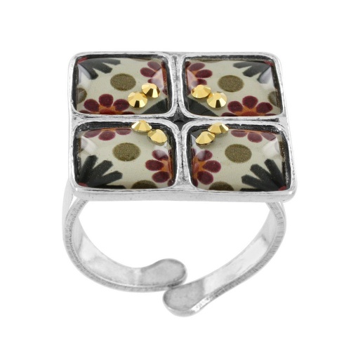 Кольцо TARATATA, Ceramik, разъемное, с цветной смолой и стразами, TT-W23-06429-10M серебристый фото 3