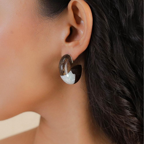 Серьги Nature Bijoux, Okawa, полукольца, дерево роблес, перламутр, NB26.1-12-90598 коричневый фото 2