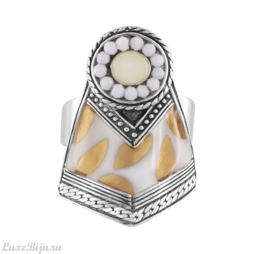 Кольцо TARATATA, Lovely, разъемное,смола, бусины и золотая краска, TT-E24-04409-101 белый