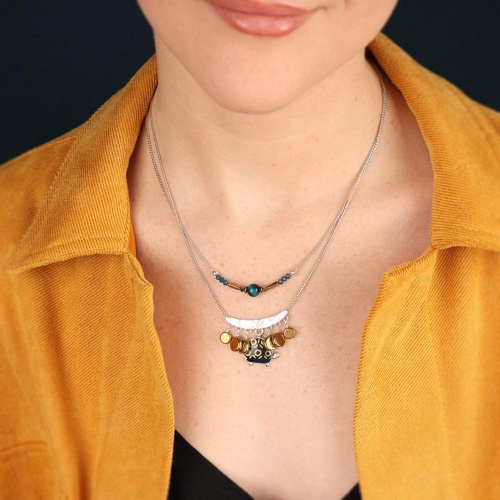 Колье TARATATA, Galapagos, золотая краска, бусина тигрового глаза, TT-E25-10116-104 синий фото 2