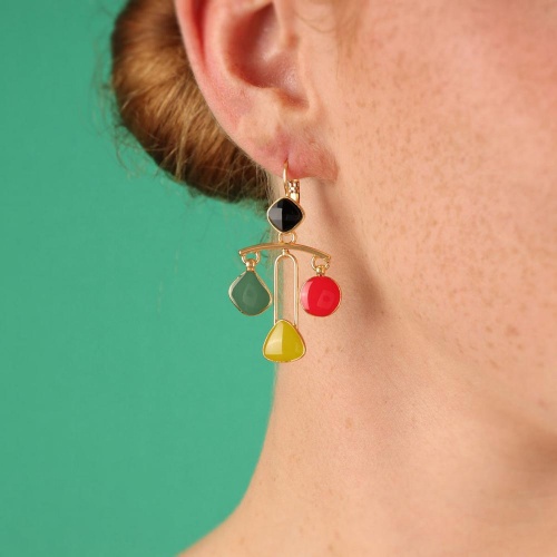 Серьги TARATATA, Abstract, асимметрия, смола, стеклянные бусины, TT-W24-05758-20M золотистый фото 2