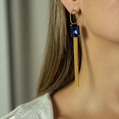 Серьги Catherine Bijoux, Crystal diva, с кристаллом и цепями, CB25.1-5279FG синий фото 2