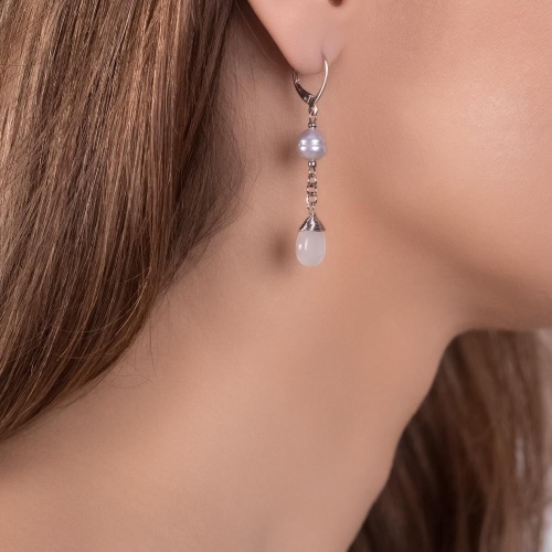 Серьги Lanzerotti, Gelido, с жемчугом и кошачьим глазом, LZ-25.02-082 серый фото 2