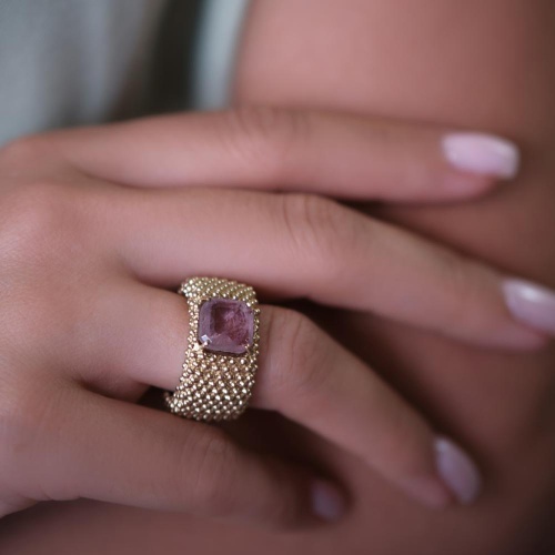 Кольцо Estrosia, с турмалиновым кристаллом, ES-ANEQ13-3A розовый, 17,5 фото 2