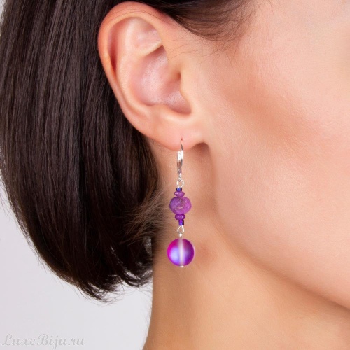 Серьги Lanzerotti, Pervinca, с сугилитом, агатом и кристаллом матовым, LZ-22.05-102 фиолетовый фото 2