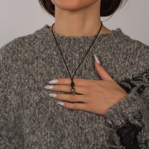 Колье Tra-la-ra, Tatoo, кожаное, с черепом и кристаллами, TLR24-522P208 черный фото 6