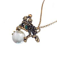 Колье Alcozer&J, лягушка с изумрудом, гранатом, бусиной, AL2308-C3933C