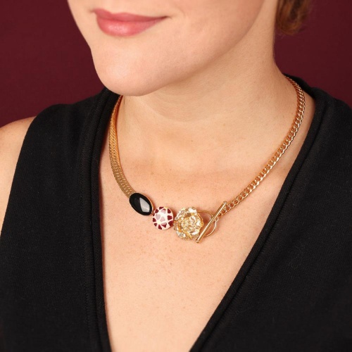 Колье TARATATA, Magnolia, цветная смола, рисунок, золотая краска, TT-H25-08113-203 красный фото 2