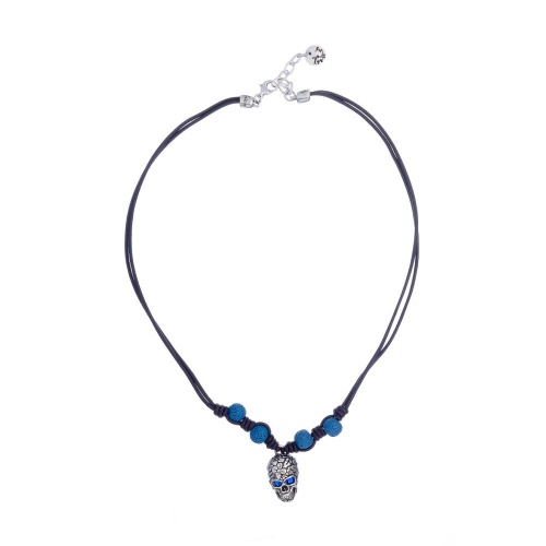 Колье Tra-la-ra, Tatoo, кожаное, кристаллы, вулканическая лава, TLR24-522P205 синий фото 3