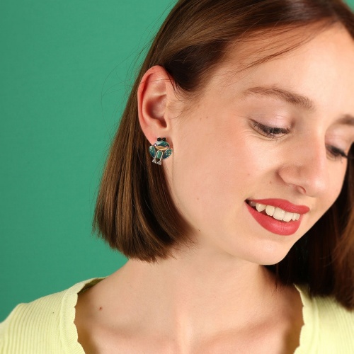 Серьги TARATATA, Rainette, смола,стразы,бусина,золотая краска, TT-T24-06933-104 зеленый фото 3