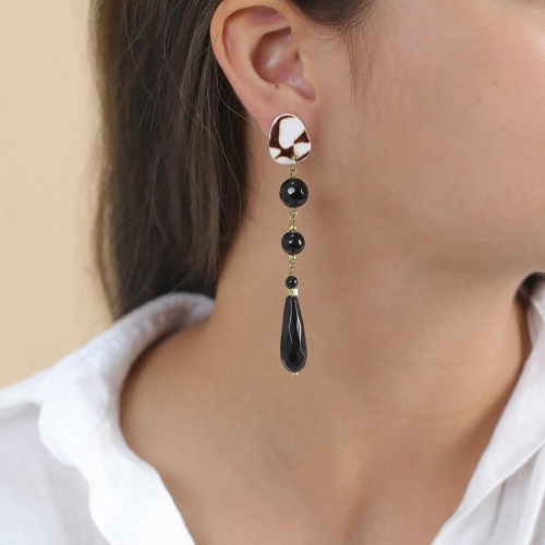 Серьги Nature Bijoux, Bagheera, с агатом и раковиной, NB24.1-12-79190 черный фото 3