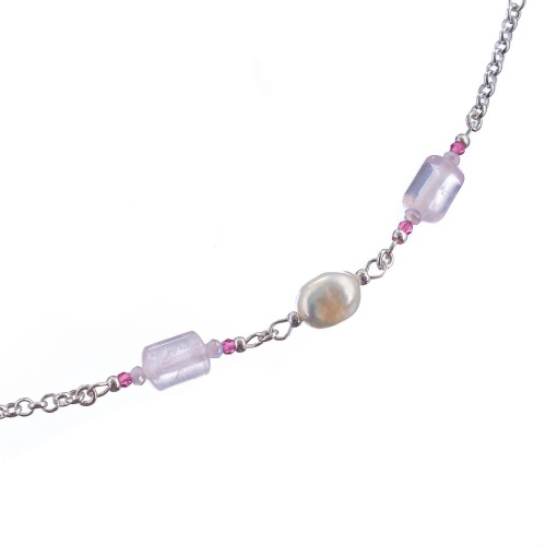 Колье Lanzerotti, Monroe, розовый кварц, жемчуг, кошачий глаз, LZ-23.07-233 розовый