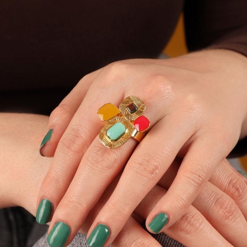 Кольцо TARATATA, Joyeuse, разъемное,со смолой,стеклянными бусинами, TT-H24-11420-20M золотистый фото 4