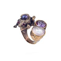 Кольцо Alcozer&J, аметист, горный хрусталь, жемчуг. гранат, AL2312-A88MU23 золотистый