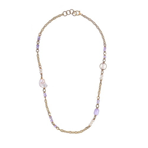 Колье Alcozer&J, с аметистом и жемчугом, AL-C68HN25-R сиреневый фото 2