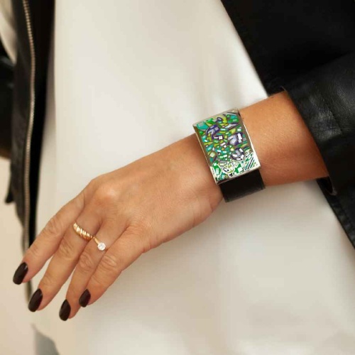 Браслет Fiore Luna на кожаном черном ремешке, CB01367-2 G фото 2