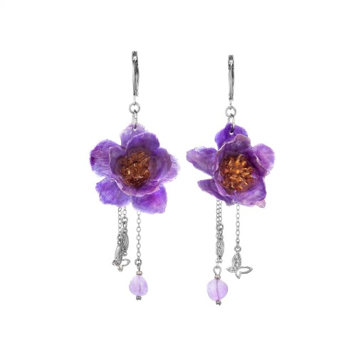 Серьги Lanzerotti, Erbario, с аметистом, кристаллами и цветком, LZ-26.02-059 сиреневый