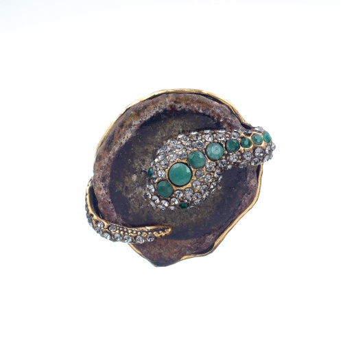 Кольцо Alcozer&J, змея, агат, изумруд, кристаллы Swarovski, AL-A128EY22 золотистый фото 3