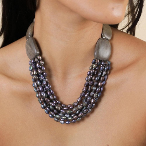 Колье Nature Bijoux, Pebble Beach, жемчуг и эбеновое дерево, NB25.2-15-43610 серый фото 3