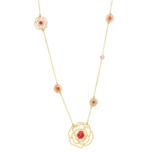 Колье Franck Herval, Camelia, кристаллы Swarovski, цветная эмаль,кварц, FH24.2-15-64222 золотистый фото 4