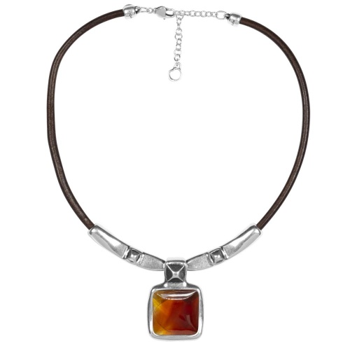Колье Ciclon, Kubik, кожаное, с муранским стеклом, CN-243802 коричневый