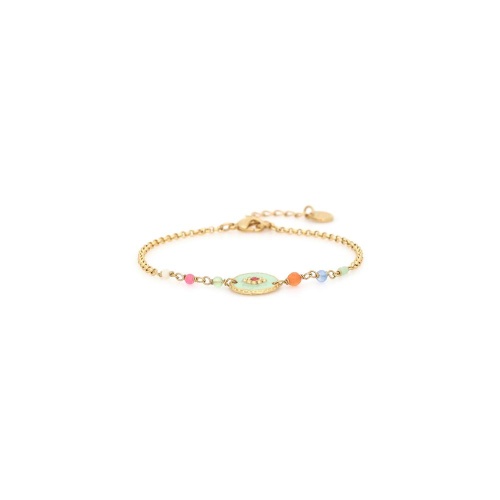 Браслет Franck Herval, Suzane, агат, жад, бусины, Swarovski, эмаль, FH25.1-13-72960 золотистый