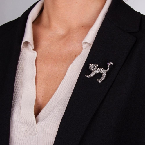 Брошь Moon Paris, Nord, кошка, с кристаллами, MoS-22.03-043 серый фото 3