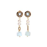 Серьги Alcozer&J, с жемчугом, аквамарином и бериллом, AL-O48CD26-R голубой