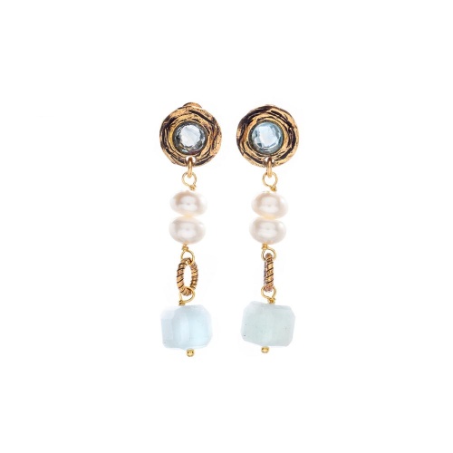 Серьги Alcozer&J, с жемчугом, аквамарином и бериллом, AL-O48CD26-R голубой