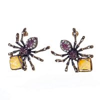 Серьги Alcozer&J, паук, цитрин, рубин, сапфир, Swarovski, AL2411-O148BC24 золотистый