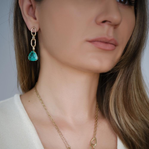 Серьги Estrosia, с изумрудным кристаллом, ES-ORO22-8A зеленый фото 3