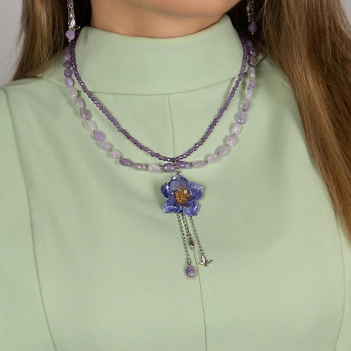 Колье Lanzerotti, Erbario, двойное, с аметистом и цветком, LZ-26.02-058 сиреневый фото 3
