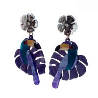 Серьги Moon Paris, Lorian, с акриловой подвеской-тукан и кристаллом, ML-23.03-014 фиолетовый