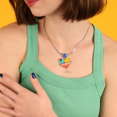 Колье TARATATA, Cocktail, с цветной смолой и нефритовыми бусинами, TT-E24-05107-10M серебристый фото 7