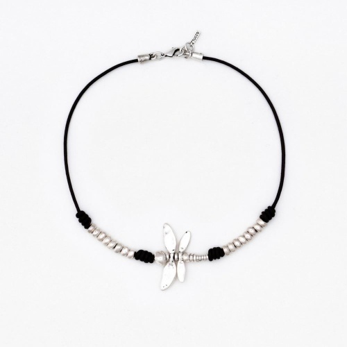 Колье Tucco, Freedom, кожаное, со стрекозой, TC26.1-TMC155 серебристый