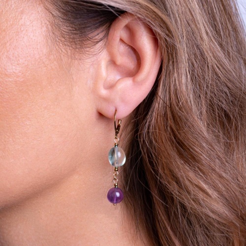 Серьги Lanzerotti, Ispirazione, флюорит, аметист, LZ-24.10-456 фиолетовый фото 2