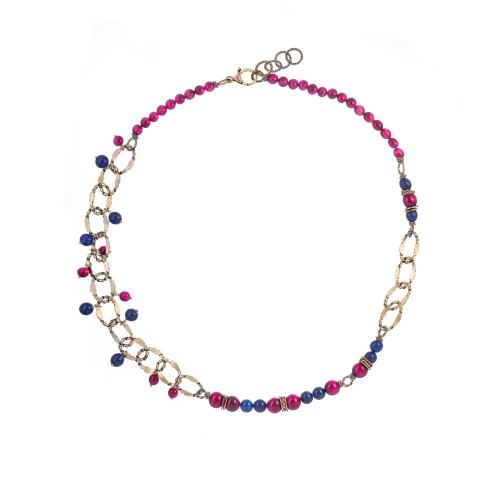 Колье Alcozer&J, с розовым тигровым глазом и лазуритом, AL-C78DS24-R синий