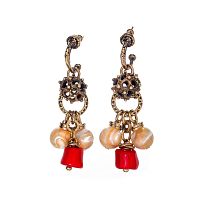 Серьги Alcozer&J, полукольца, с кораллом и ракушками, AL-O48FS24-R красный