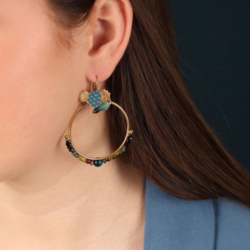 Серьги TARATATA, Chardon bleu, со смолой, бусинами и тигровым глазом, TT-H24-09774-204 синий фото 3