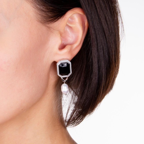 Серьги Moon Paris, Ringo, асимметричные, с кристаллом и жемчугом, MR-22.03-052 черный фото 2