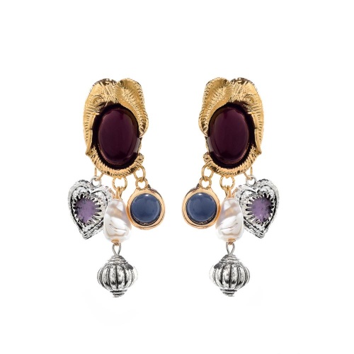 Серьги Moon Paris, слон со смальтой, эмалью и бусиной, Mo-Y26.03-006 бордовый