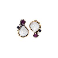 Серьги Alcozer&J, асимметрия, жемчуг, гранат, сапфир, AL2502-O78IF24 белый
