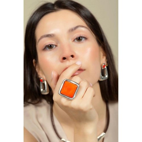 Кольцо Ciclon, Kubik, разъемное, с муранским стеклом, CN-243500 оранжевый фото 2