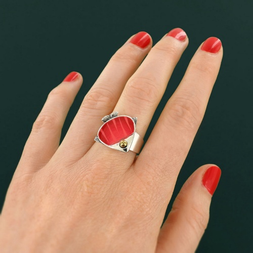 Кольцо TARATATA, Sushi, разъемное, со смолой и бусинами, TT-T25-06406-103 красный фото 4