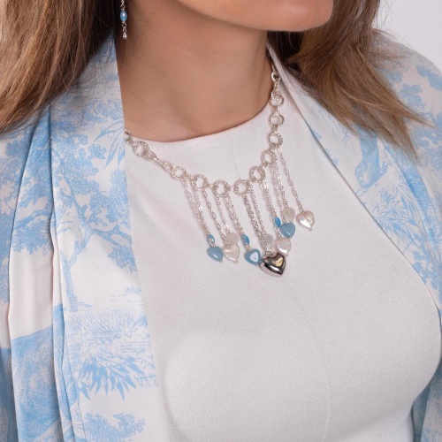 Колье Lanzerotti, Marino, с агатом, жемчугом и кошачьим глазом, LZ-25.06-182 голубой фото 4