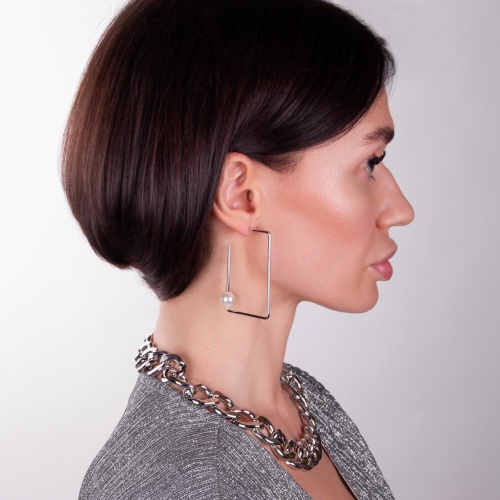 Серьги Moon Paris, Ringo, "Геометрия", с акриловой бусиной, MR-22.12-192 серебристый фото 3