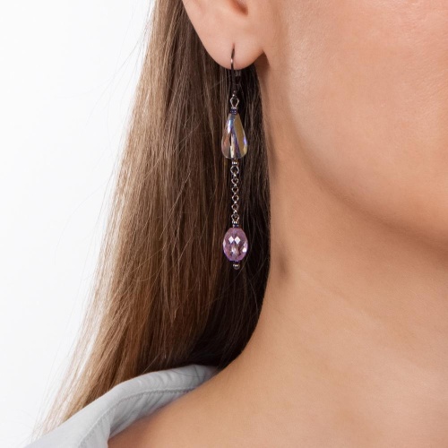 Серьги Lanzerotti, Glicine, хрусталь, гематит, кристалл, LZ-24.04-203 сиреневый фото 2